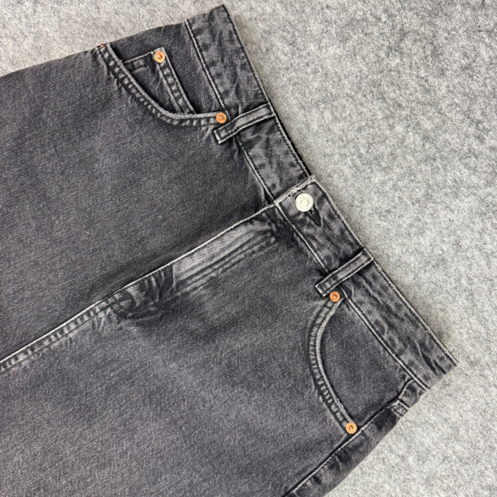 Topshop Black Acid Wash Denim Mini Skirt Raw Hem US 8 Womens